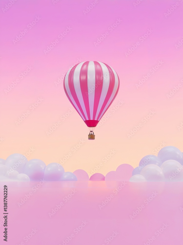 Fototapeta premium Pink hot air balloon floating in pink sky with dreamy pink hot air balloon art for whimsical pink hot air balloon lovers