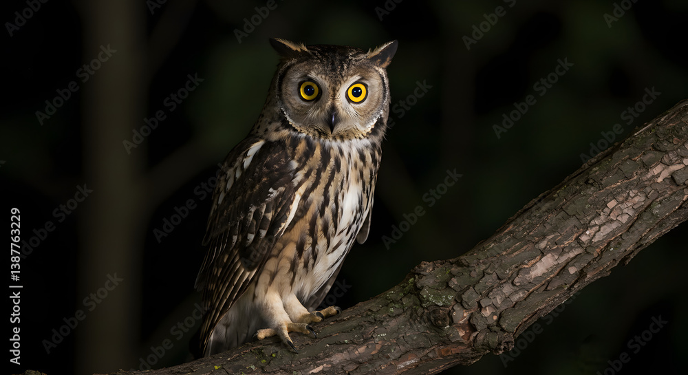 Fototapeta premium Owl perched in the forest at night