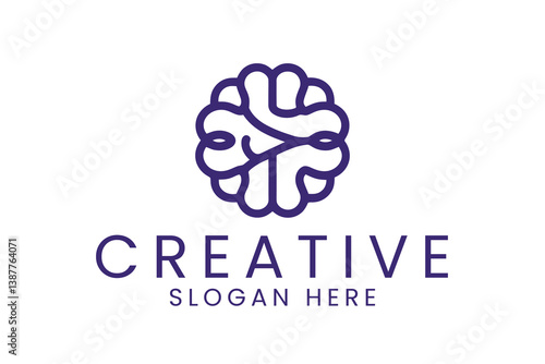 Elegant Brain Logo Design Purple Creative Mind art idea icon line clean badge   