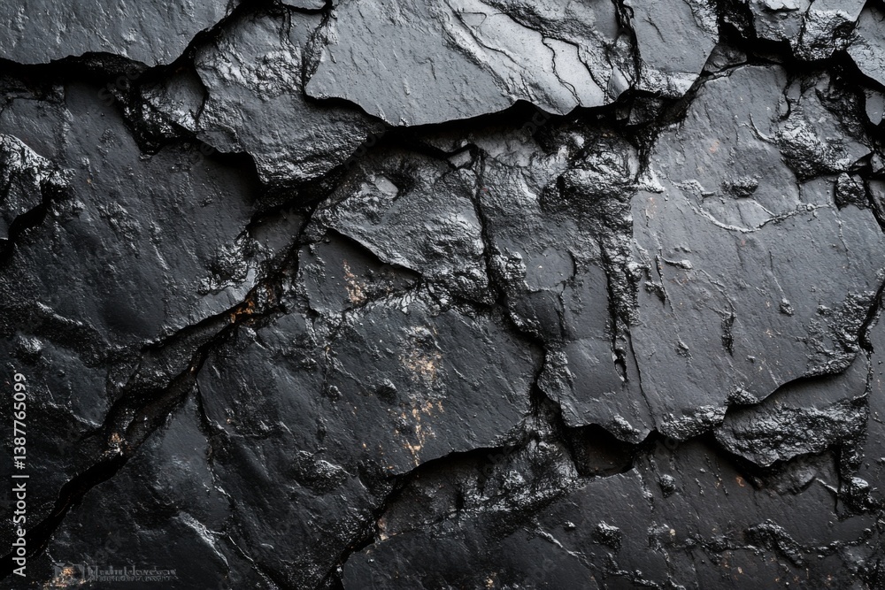 Dark cracked coal surface with intense texture in close-up view Dark cracked coal surface with intense texture in close-up view