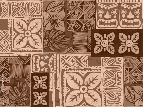 Aloha hawaii rainforest beach   tropical Polynesian digital clipart  pattern, tiki, aztec textile print, geometric background