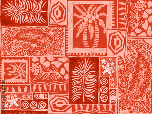 Aloha hawaii rainforest beach   tropical Polynesian digital clipart  pattern, tiki, aztec textile print, geometric background