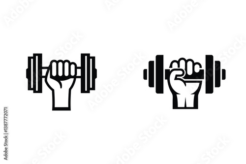 Black and White Fitness Icons of Hands Holding Dumbbells Representing Strength and Exercise