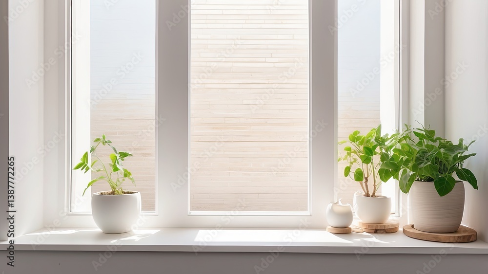Fototapeta premium A blank white canvas rests on a white windowsill