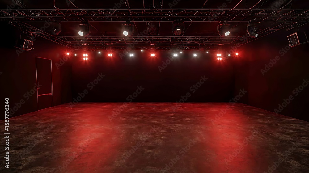 Obraz premium Redlit Empty Stage with Dark Studio.