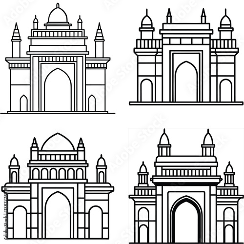 Minimalist Gateway of India Mumbai Logo Icon Bundle