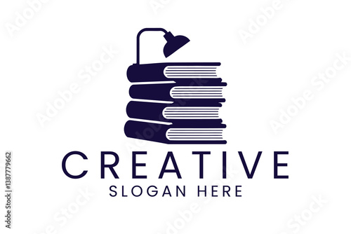 Modern Book Stack Design Education Study Lamp Logo icon dark blue idea flat     