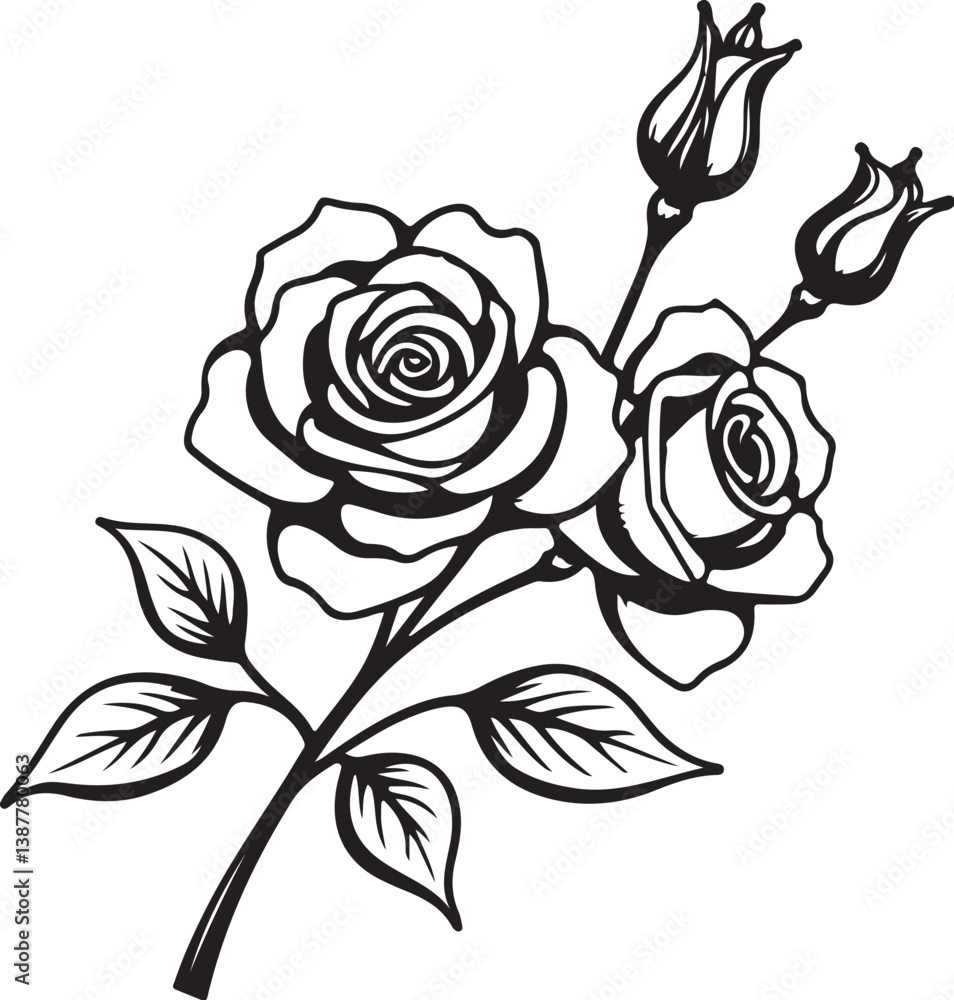 custom made wallpaper toronto digitalRose Line Art SVG | Elegant Flower Tattoo Design | Floral Clipart Bundle