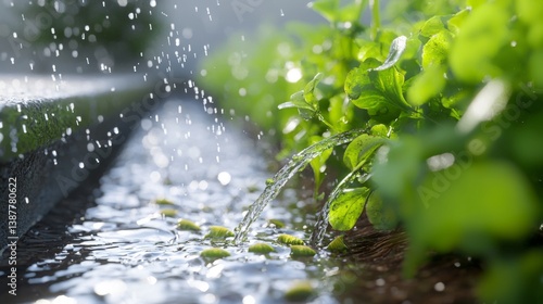 Urban drainage channel designed for rainwater collection, located on city outskirts, highlights stormwater management, essential for effective urban infrastructure and city planning.