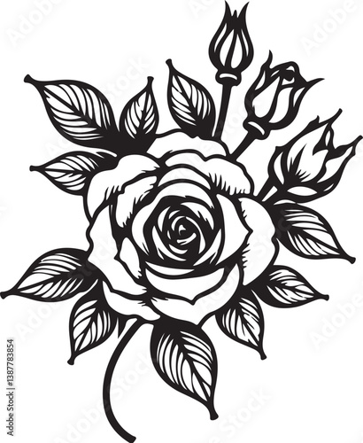 Rose Line Art SVG | Elegant Flower Tattoo Design | Floral Clipart Bundle

