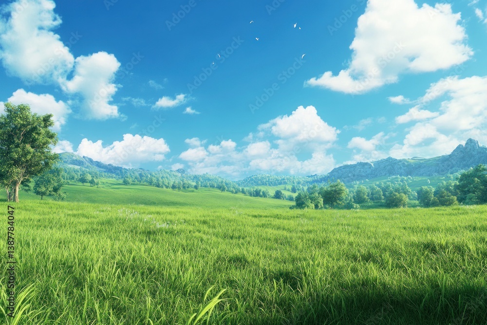 Verdant green meadow stretching toward a bright blue sky above Verdant green meadow stretching toward a bright blue sky above