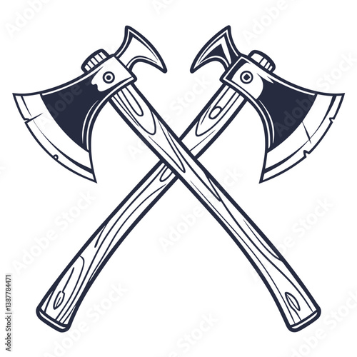 Minimalist Crossed Axe Vector Art Illustration.