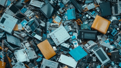 E-waste recycling process highlighting the separation of recyclables and removal of hazardous materials in a dedicated tech recycling facility for sustainable waste management