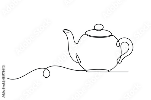 Teapot in continuous one line drawing, Minimalist single line art of teapot, Editable stroke, isolated on a transparent background