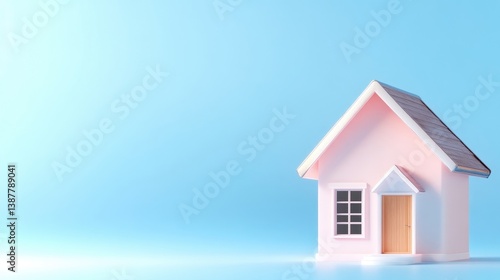 Wallpaper Mural Pink House Model Minimalist Style, High-quality Render, Wide Angle Shot, Smooth Surfaces, Homeownership Concept, Blue Background, Pastel Serenity, Ideal for Real Estate Ads Torontodigital.ca