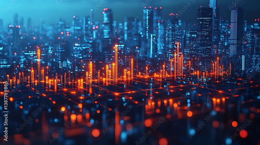 Abstract colorful lights and red lines evoke a vibrant night cityscape Abstract colorful lights and red lines evoke a vibrant night cityscape