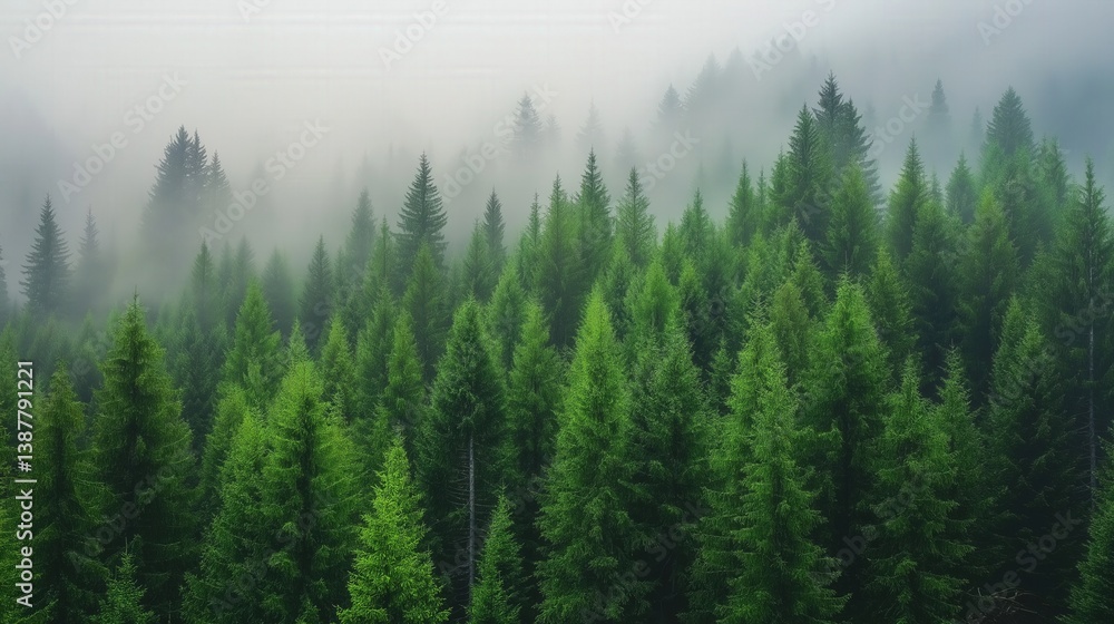Serene forest covered in morning mist with layers of pine trees. Ideal for environment, nature, and landscape use. Serene forest covered in morning mist with layers of pine trees. Ideal for environment, nature, and landscape use.