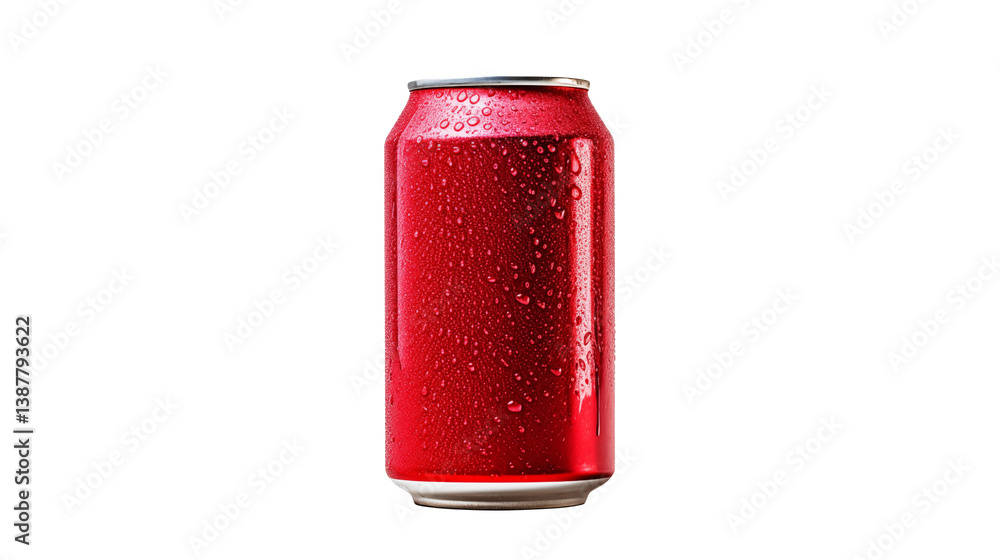 Isolated red aluminum can with water droplets on transparent background Isolated red aluminum can with water droplets on transparent background