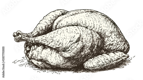 Sketch of a whole roasted chicken, artistic illustration highlighting culinary delights and festive meals