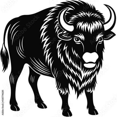 Adobe Illustrator Bison silhouettes and icons. black flat color simple elegant white background Bison animal vector and illustration