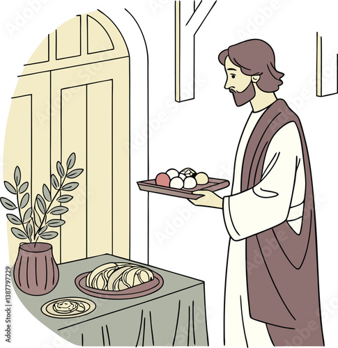 Jesus Offering Easter Eggs – Minimalist Religious Easter Illustration
