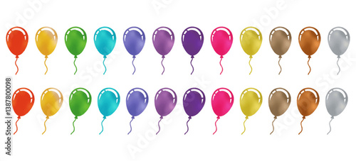 Colorful balloon set.colors of the rainbow, gold, silver and copper. Recommended for Christmas, anniversary and birthday events. Vector data.