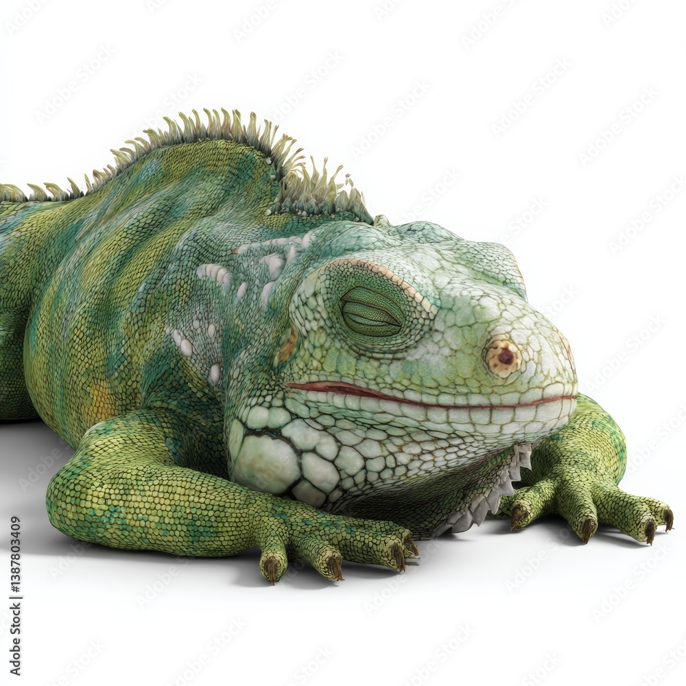 Fototapeta premium Cute 3D Iguana Lounging Lazily on a Textured Surface