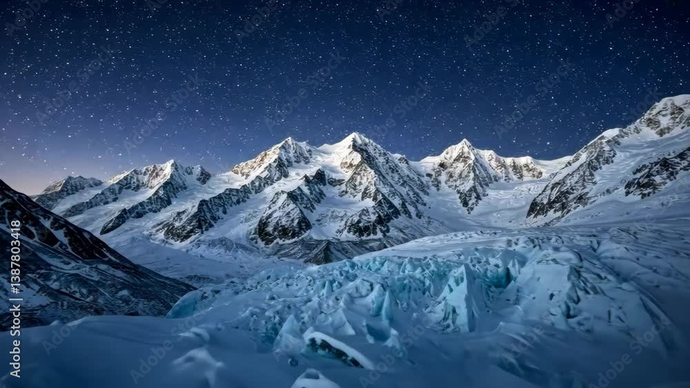Snow Covered Mountains Under Starry Night Sky Snow Covered Mountains Under Starry Night Sky