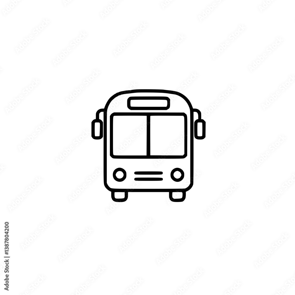 Bus icon in linear style, front view, on a white background Bus icon in linear style, front view, on a white background