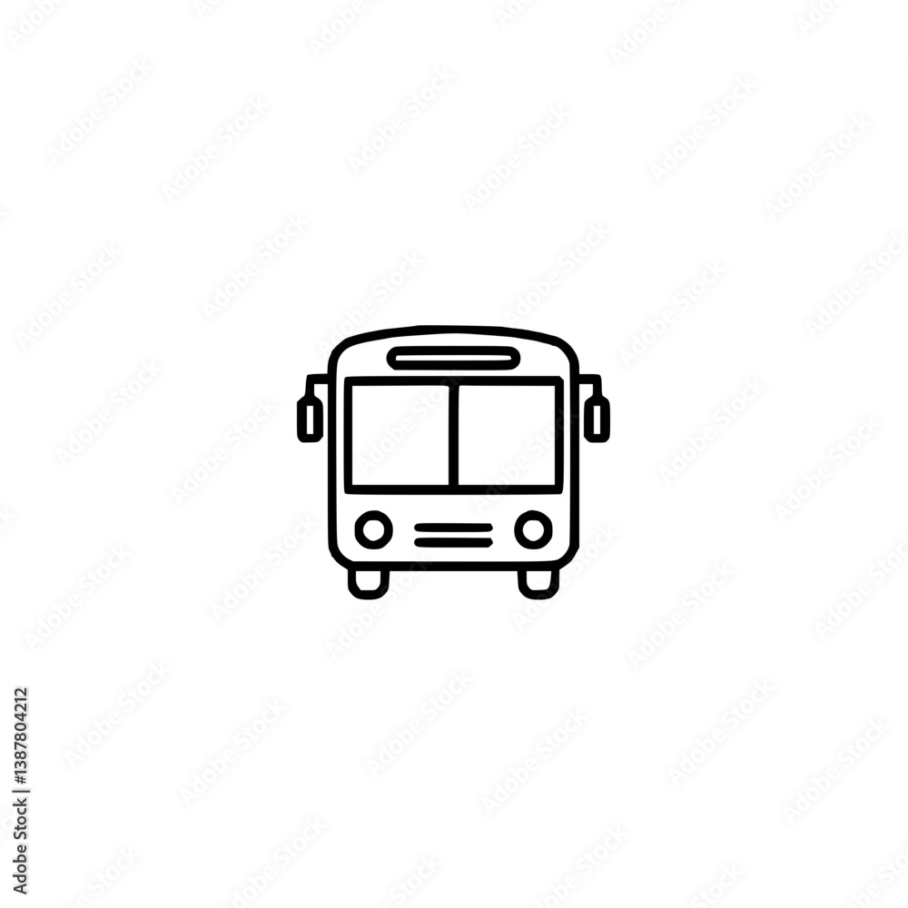 Minimalistic bus icon in linear style, front view, on a white background Minimalistic bus icon in linear style, front view, on a white background
