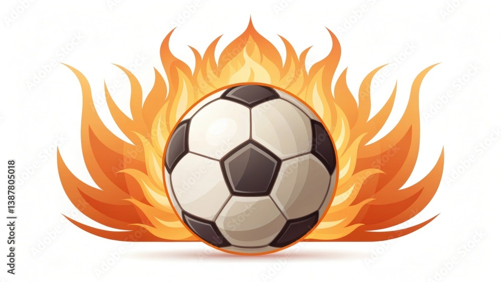 Fototapeta premium A soccer ball surrounded by vibrant flames, symbolizing energy and passion for the sport.