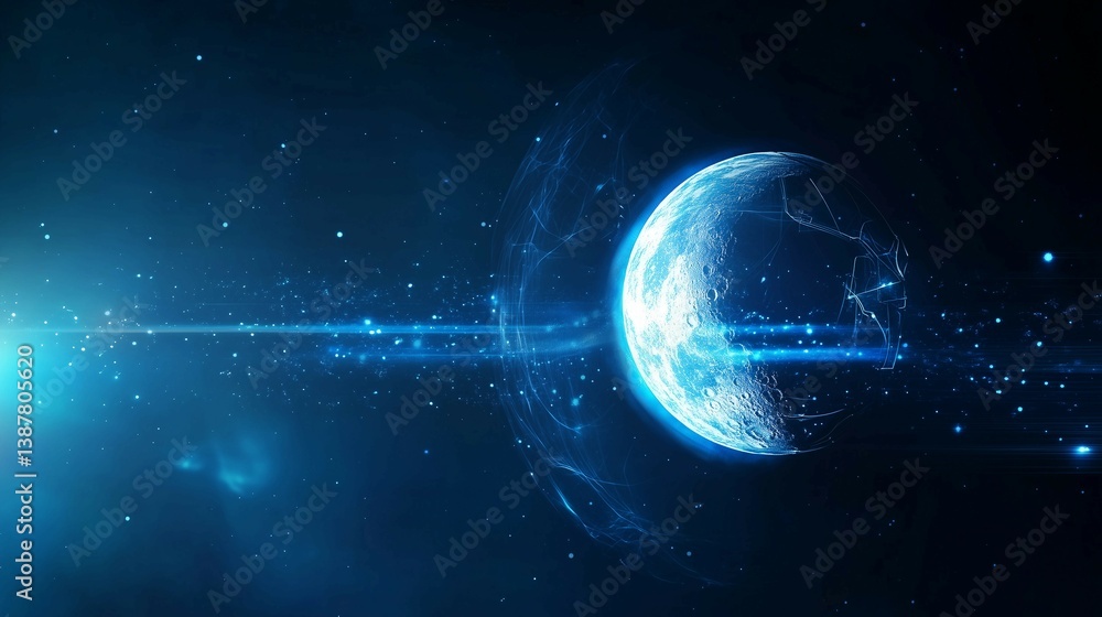 Obraz premium Background of Moon seen from space,sun lights across its surface,stars in night sky,copy space.