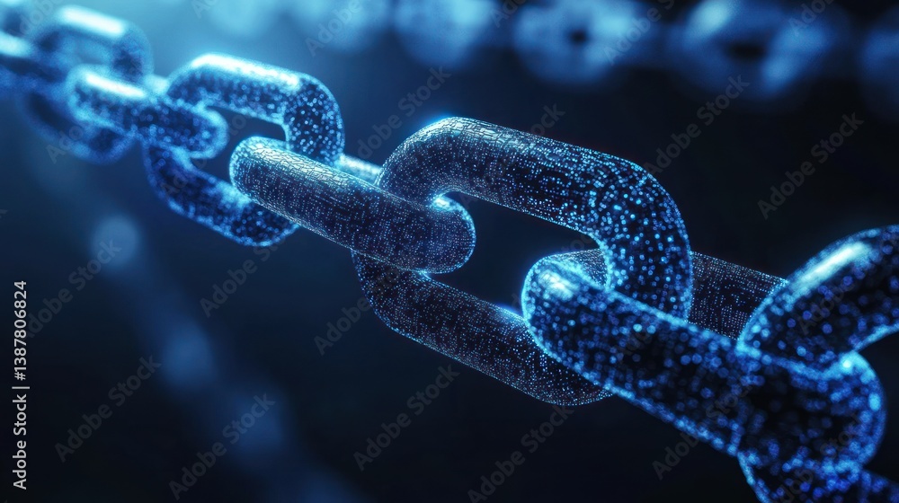 Abstract chain link with glowing particles. Abstract chain link with glowing particles.
