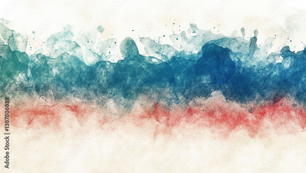 Obraz premium Abstract watercolor painting with blend of blue, green, and red hues, creating soft and dreamy atmosphere. fluidity of colors evokes sense of calm and creativity