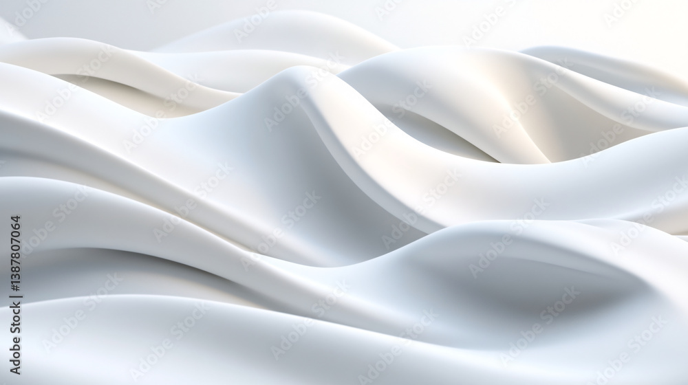 Obraz premium Smooth, flowing white fabric waves create serene and elegant abstract landscape, evoking sense of calm and tranquility. soft curves and gentle folds add touch of sophistication