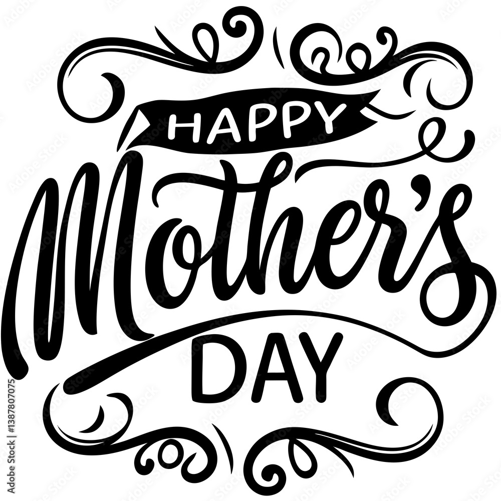 Obraz premium Happy mothers day calligraphy, floral text on white background