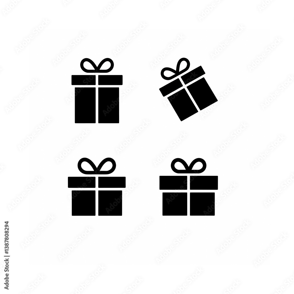 Fototapeta premium set of gift boxes vector black silhouette icons isolated on white background