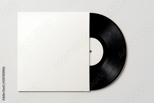 Vinyl Record Partially Revealed from Plain White Sleeve Mockup