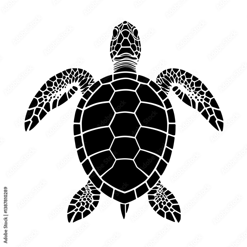 Fototapeta premium Sea black turtle on transparent background symbolizing longevity and tranquility in a striking silhouette illustration with empty space for text. Earth Day and Nature Protection concept