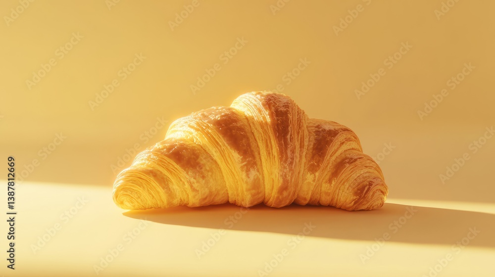 Warm croissant with butter on soft yellow background with cinematic lighting Warm croissant with butter on soft yellow background with cinematic lighting