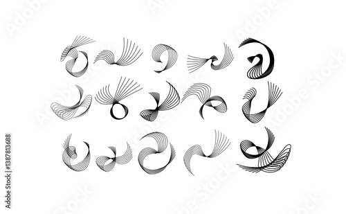 Abstract black line shapes on white background, modern geometric vector with smooth curved forms.
