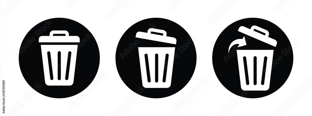 Set of trash cans icons. Trash can sign. Office trash icon. Set of trash cans icons. Trash can sign. Office trash icon.