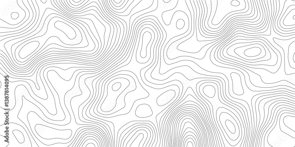 Fototapeta premium Topography wave line grid map. white wave line geography landscape Topo contour map on white background. Geographic mountain relief diagram line wave carve pattern.