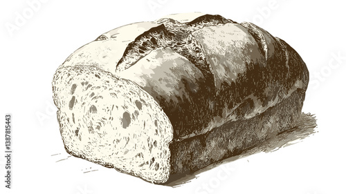 Sketch of a freshly baked loaf of bread, artistic illustration highlighting artisanal baking and wholesome goodness