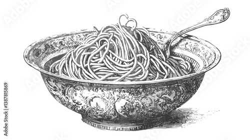 Sketch of a bowl of spaghetti, artistic illustration highlighting Italian cuisine and pasta dishes
