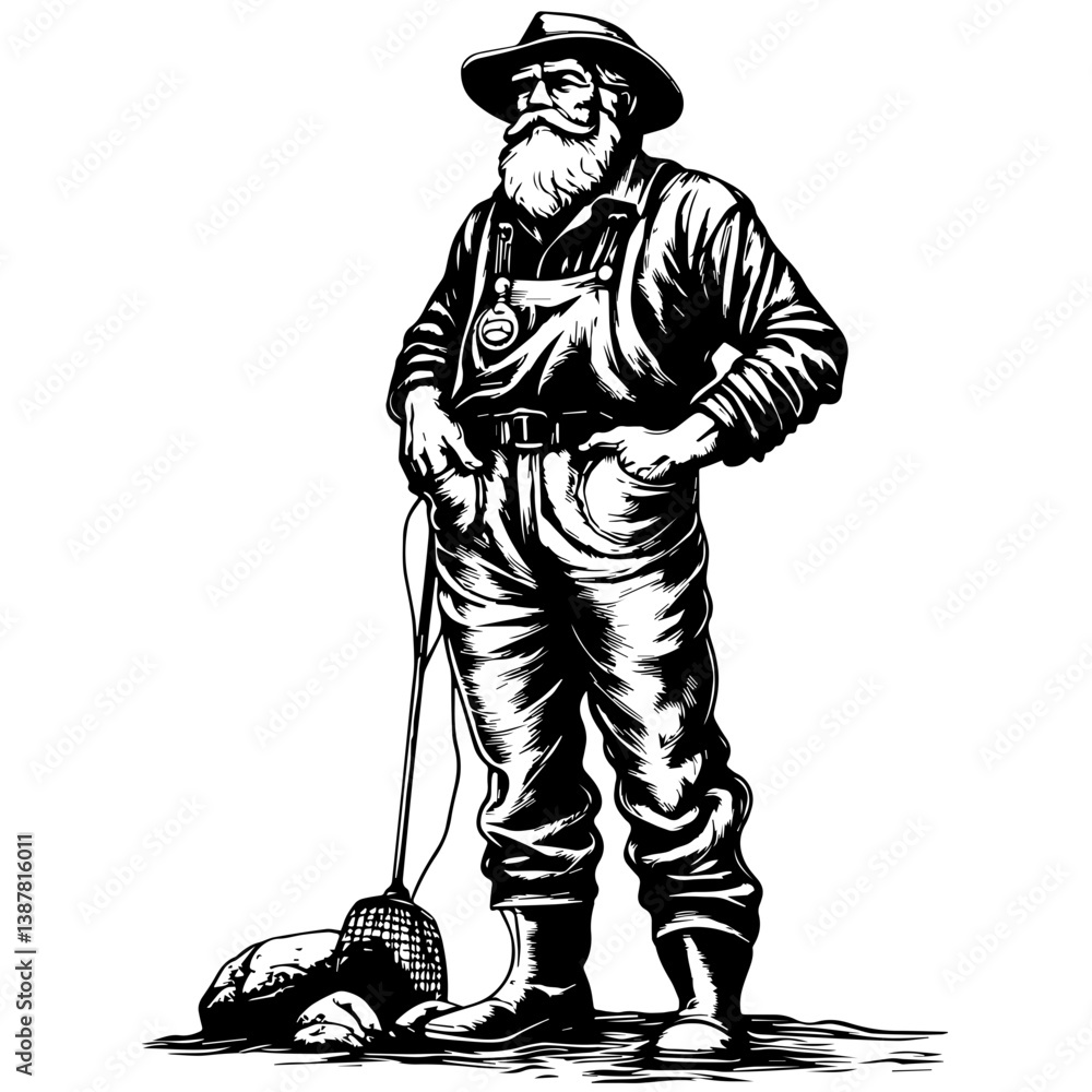 Old sailor, old captain, fisherman vector illustration isolated Old sailor, old captain, fisherman vector illustration isolated