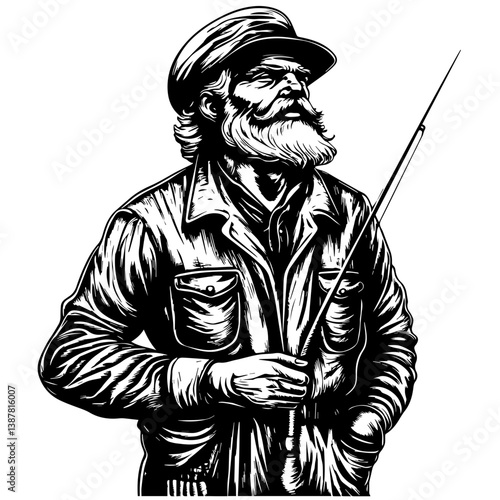 Old sailor, old captain, fisherman vector illustration isolated