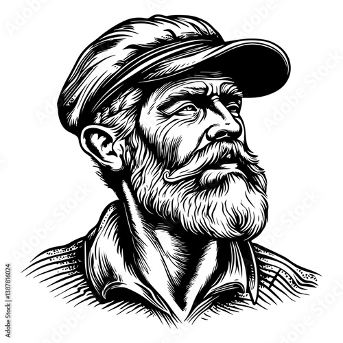 Old sailor, old captain, fisherman vector illustration isolated