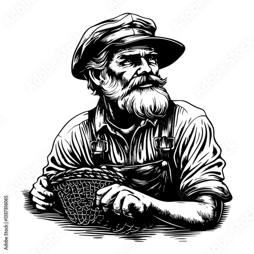 Old sailor, old captain, fisherman vector illustration isolated