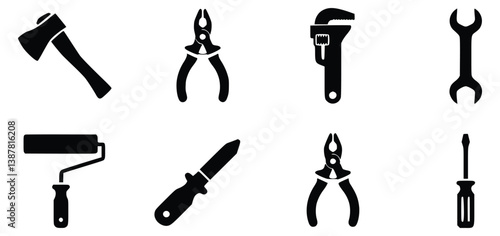 Selection Of Various Hand Tools On White Backdrop Vector Illustration